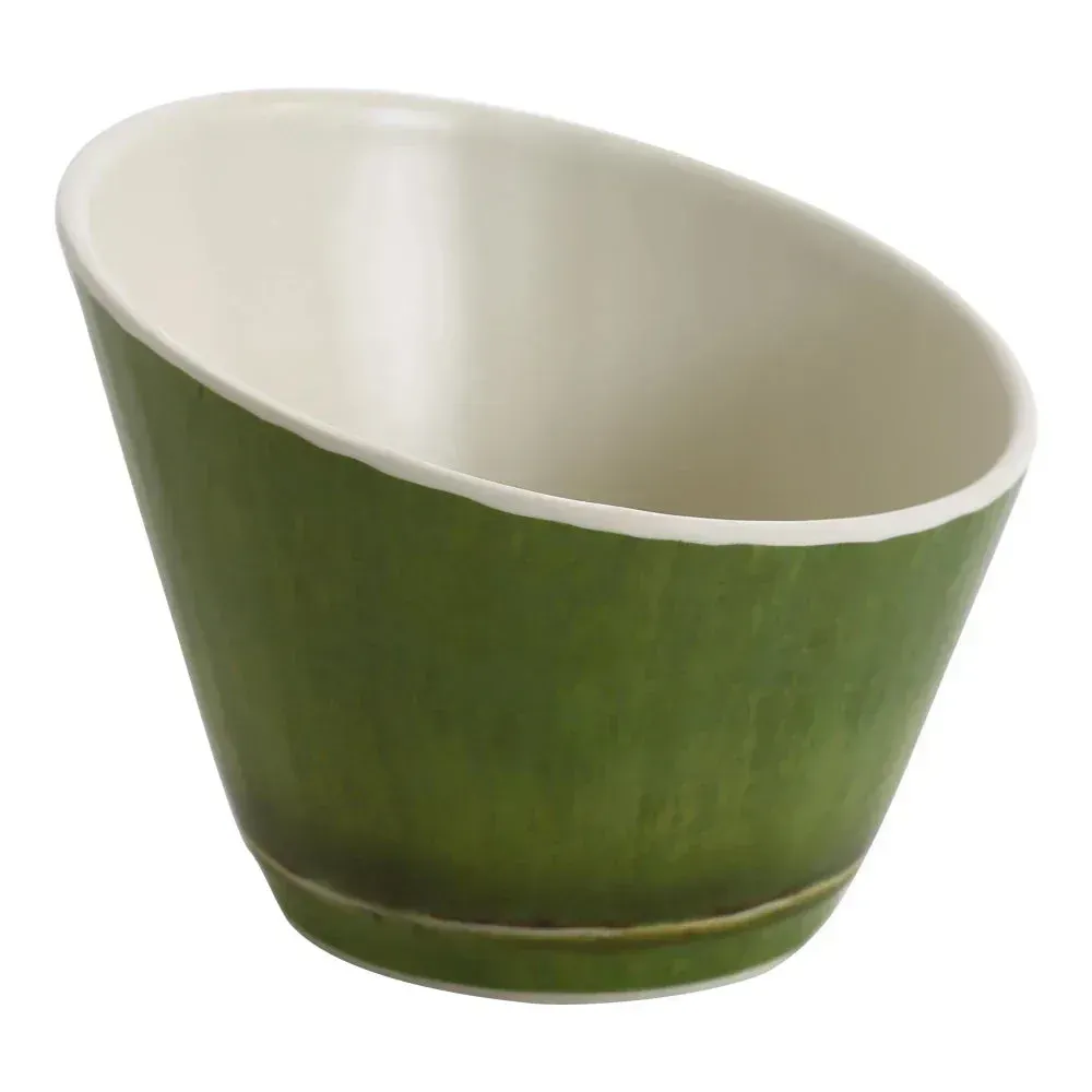 Green bamboo look melamine sheer bowl by Yanco China with a smooth finish, great for serving hearty soups, noodle dishes, or fresh salads.