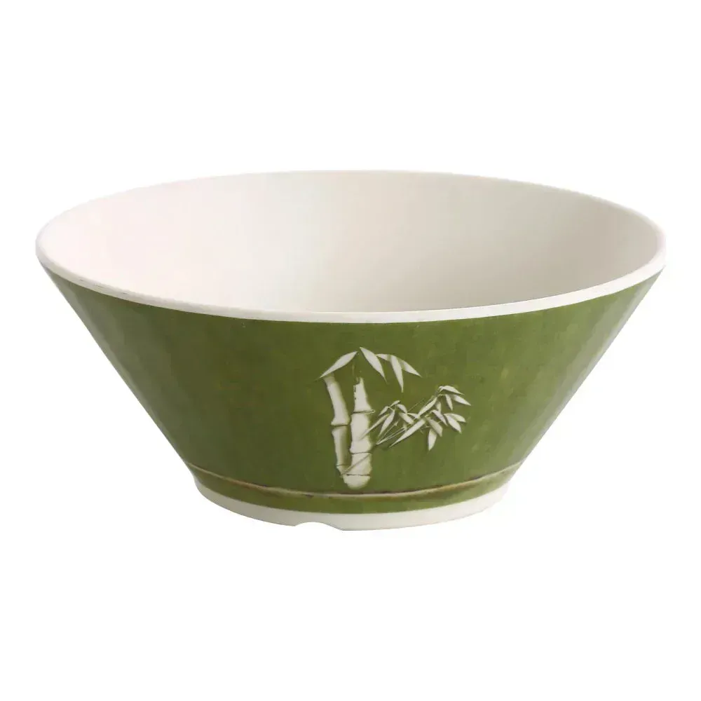 Bamboo inspired green melamine bowl by Yanco China with a textured surface and sleek design, offering eco style appeal for serving meals.