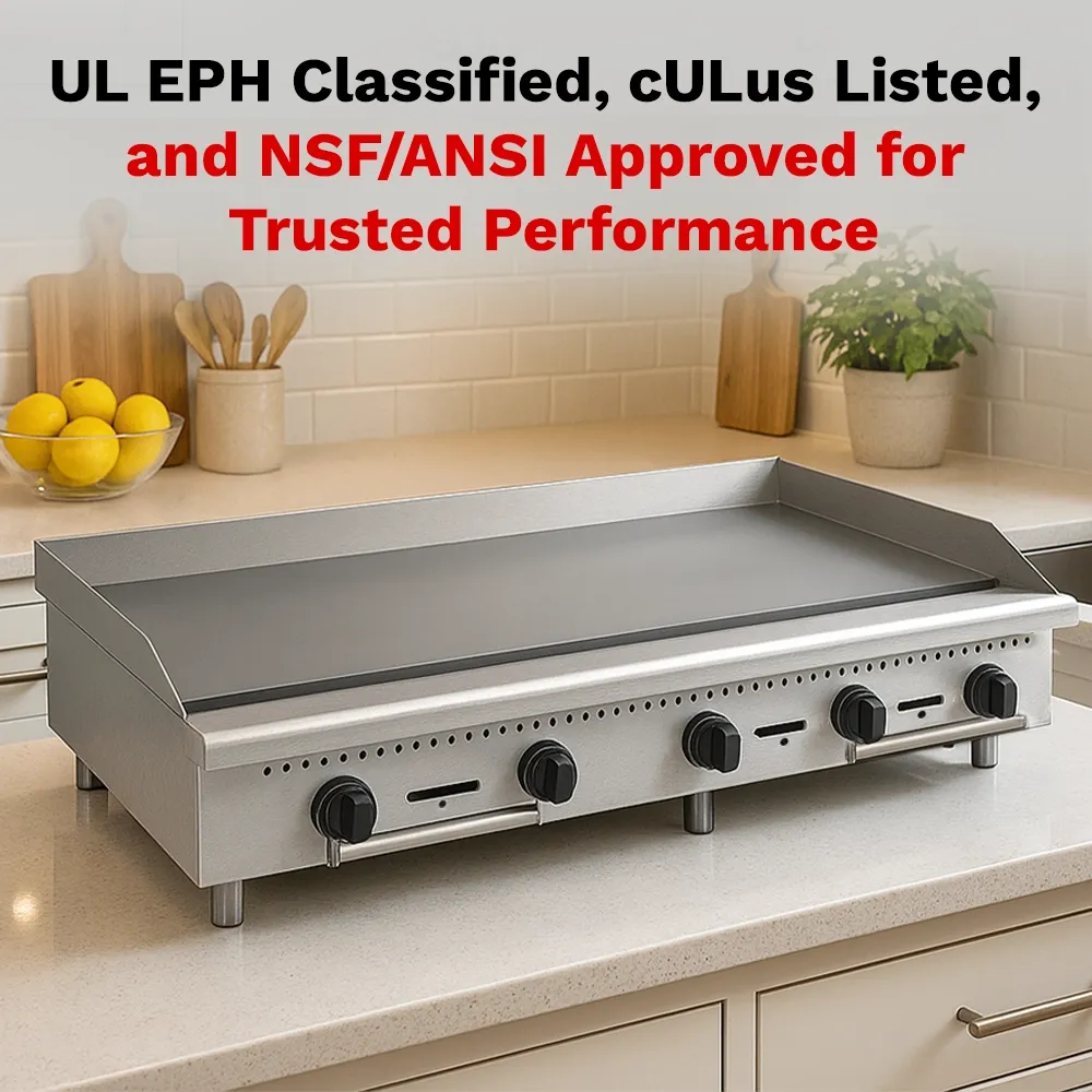 BakeMax 60 inch heavy-duty gas griddle built for busy foodservice kitchens offering daily flat-top cooking with precise and even heat control.