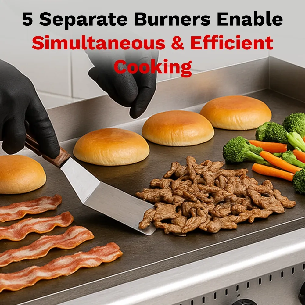 BakeMax 60 inch heavy-duty gas griddle built for busy foodservice kitchens offering daily flat-top cooking with precise and even heat control.