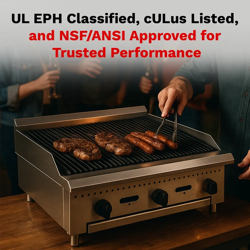 BakeMax 36 inch gas charbroiler with multiple burners and solid frame, delivers steady heat for daily grilling of burgers, skewers, or meats.