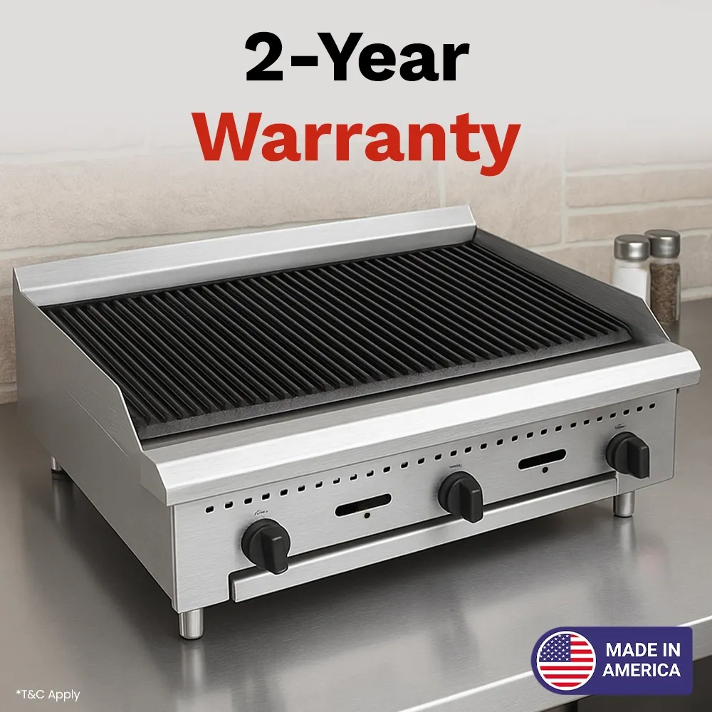 BakeMax 36 inch gas charbroiler with multiple burners and solid frame, delivers steady heat for daily grilling of burgers, skewers, or meats.