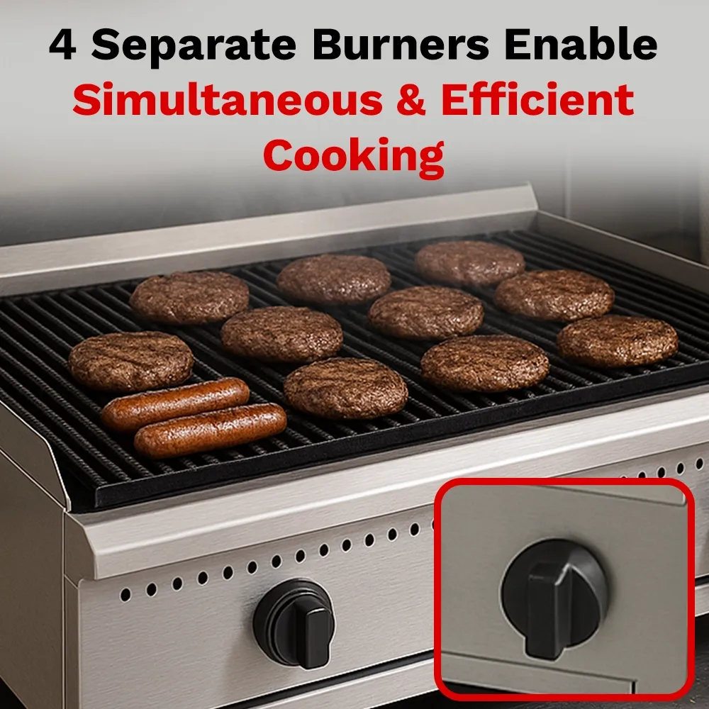 BakeMax 48 inch countertop natural gas charbroiler with multiple burners, perfect for high-volume grilling with signature char flavor and durability.