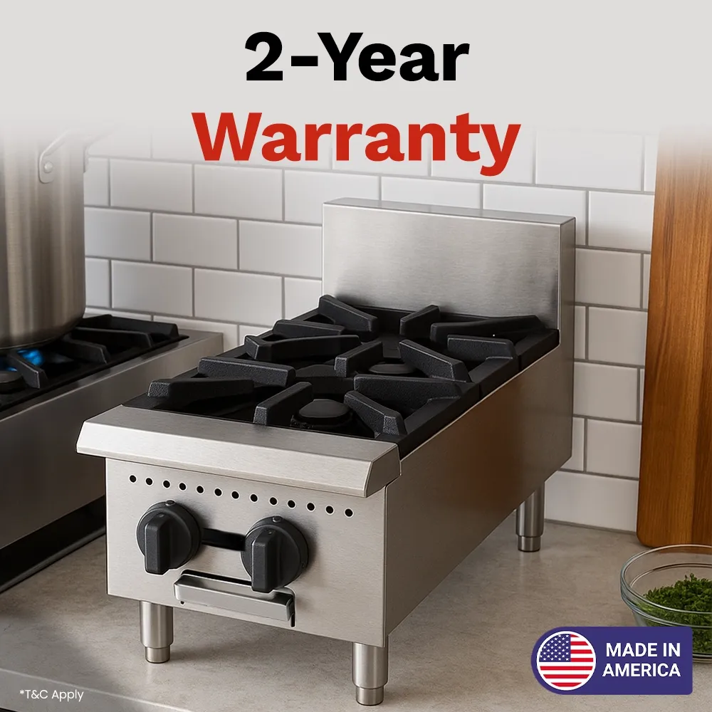 BakeMax Two-burner gas hotplate with manual controls and slim footprint, perfect for small kitchens needing reliable stovetop use every day.