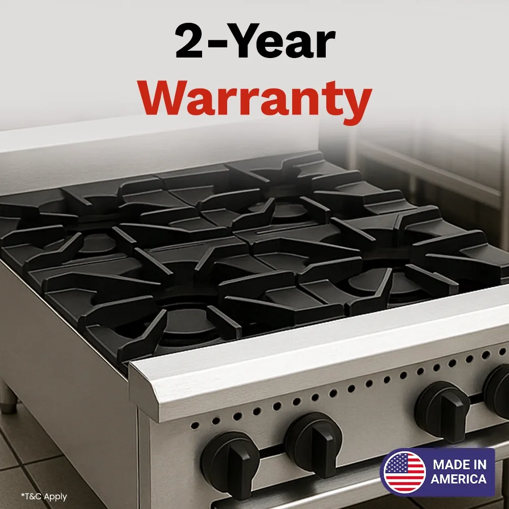 BakeMax Four-burner gas hotplate, compact countertop design built for quick, controlled heating in commercial kitchens with heavy-duty construction.