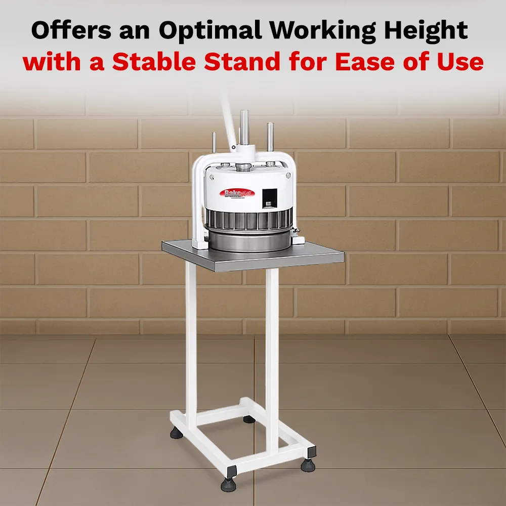 BakeMax BAHBD02 Titan Series manual dough divider with stainless steel base, hand-operated pressing mechanism, and compact countertop bakery design.