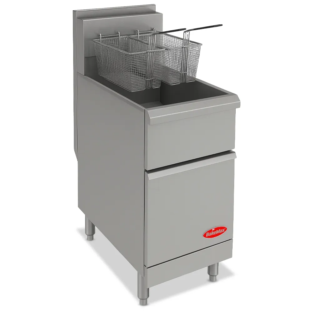 BakeMax  liquid propane gas fryer with moderate oil capacity, perfect for space-saving setups in cafés and small kitchens, built tough for daily use.