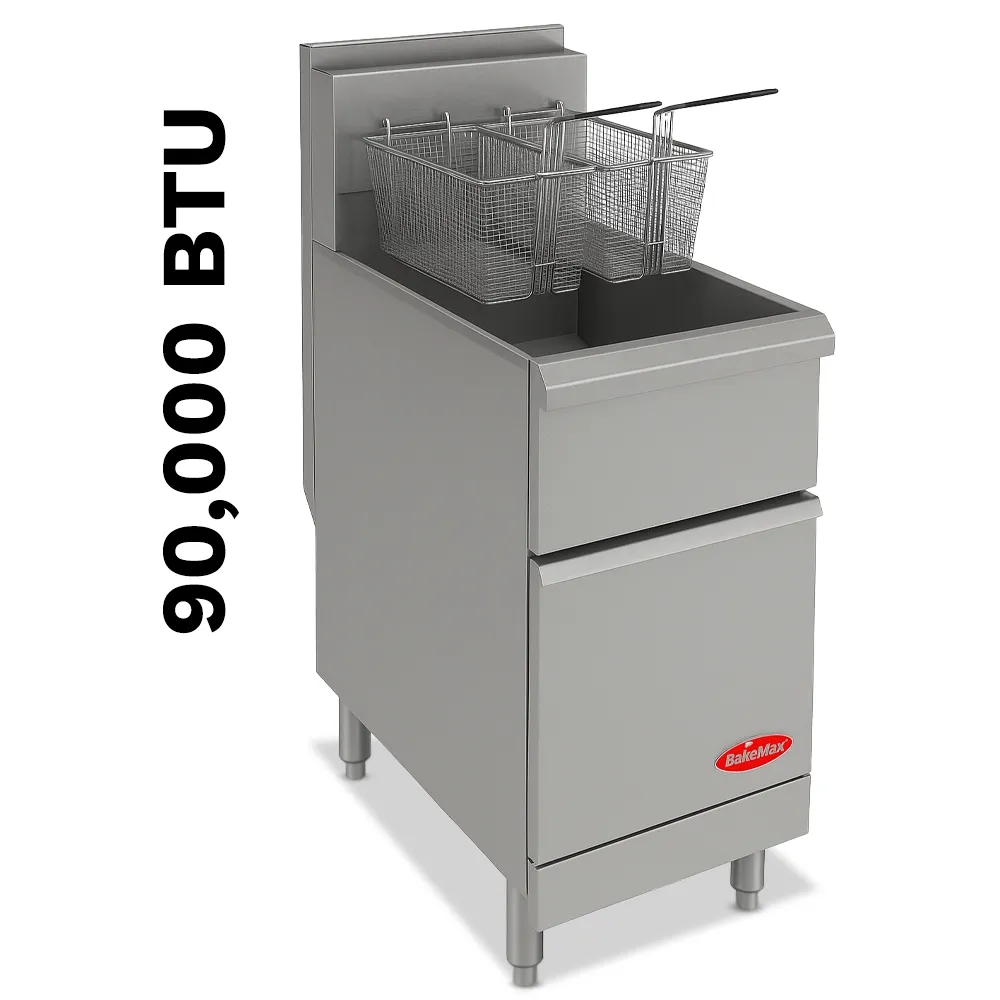 BakeMax  liquid propane gas fryer with moderate oil capacity, perfect for space-saving setups in cafés and small kitchens, built tough for daily use.