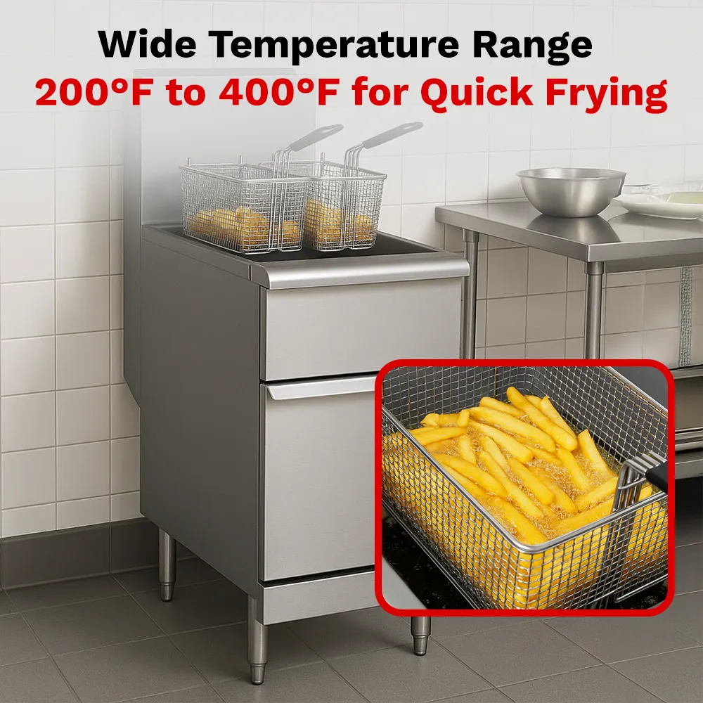 BakeMax Floor-model propane gas fryer with medium oil capacity, ideal for high-performance frying in busy foodservice spaces requiring reliability.