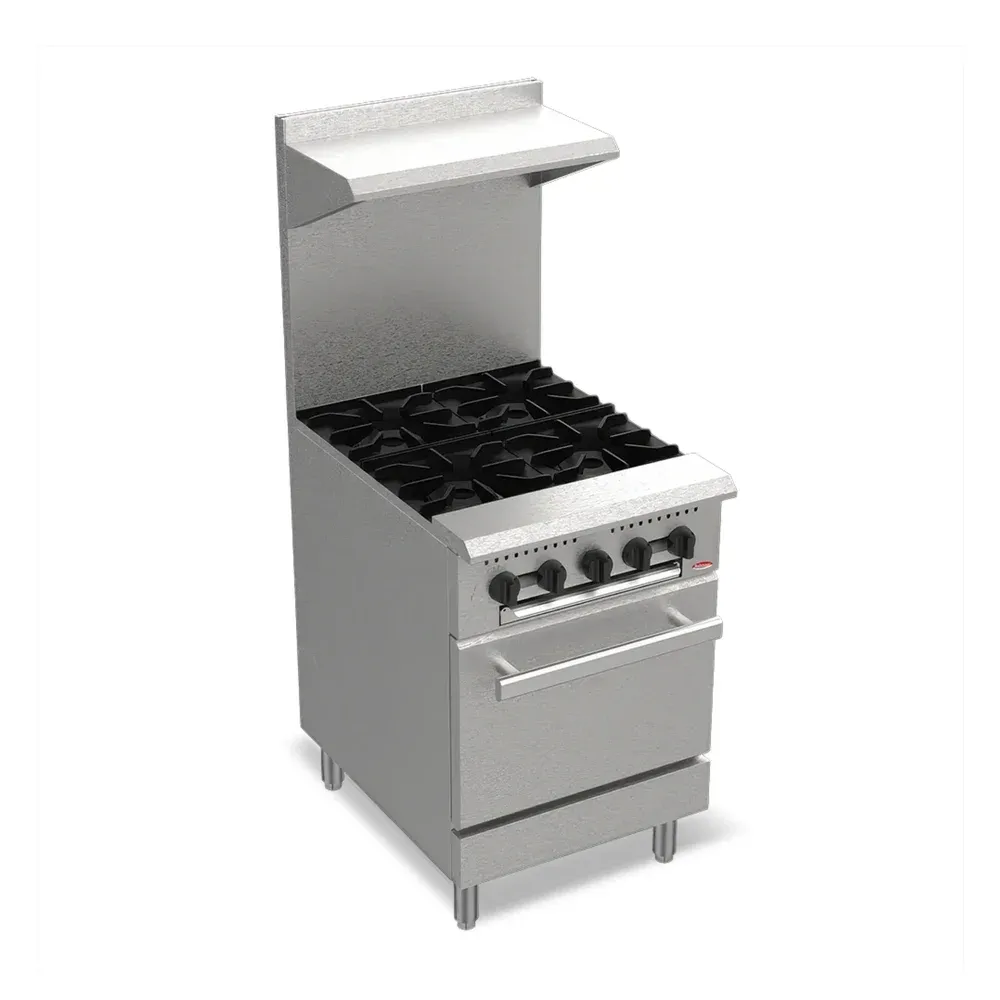 BakeMax BAS24O 24" Restaurant Series Commercial Gas Range, 4 Burners with Standard Oven, 130,000 BTU