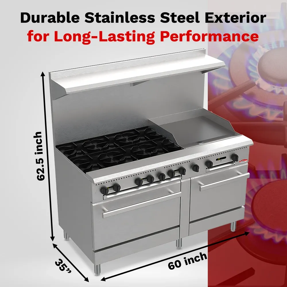 BakeMax BAS36-24-2 Restaurant Series 60" Commercial Gas Range with 6 burners