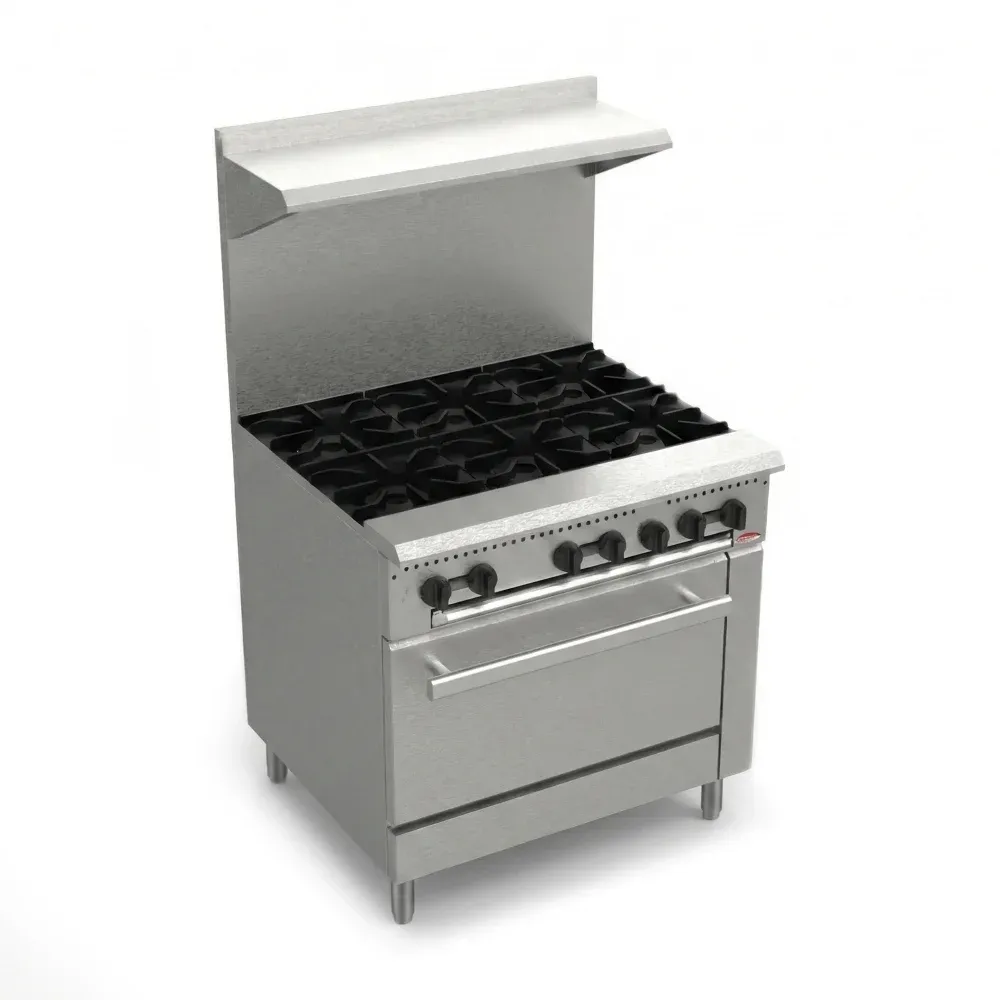 BakeMax BAS36O 36" Restaurant Series Commercial Gas Range w/ 6 Burners, 185,000 BTU