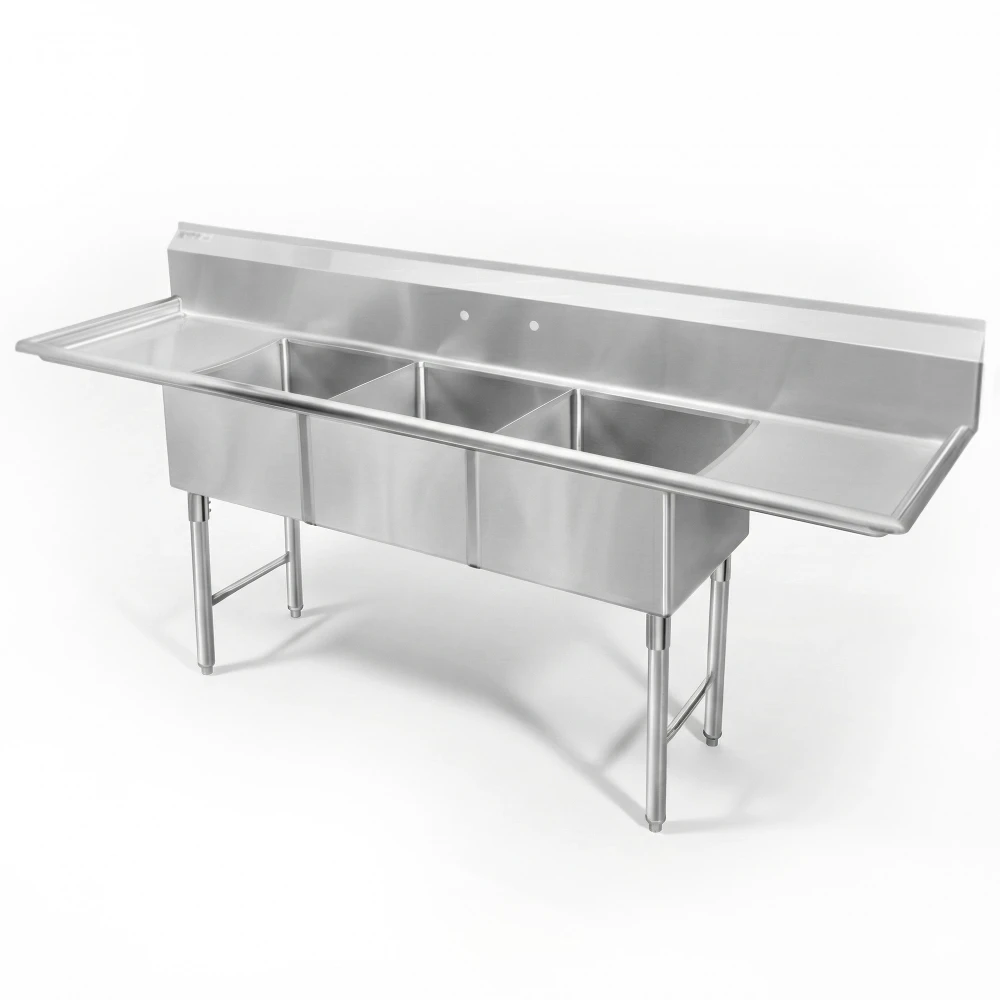 ChefPro Series 100-3/8" 3-Compartment Sink with Backlash, Stainless Steel