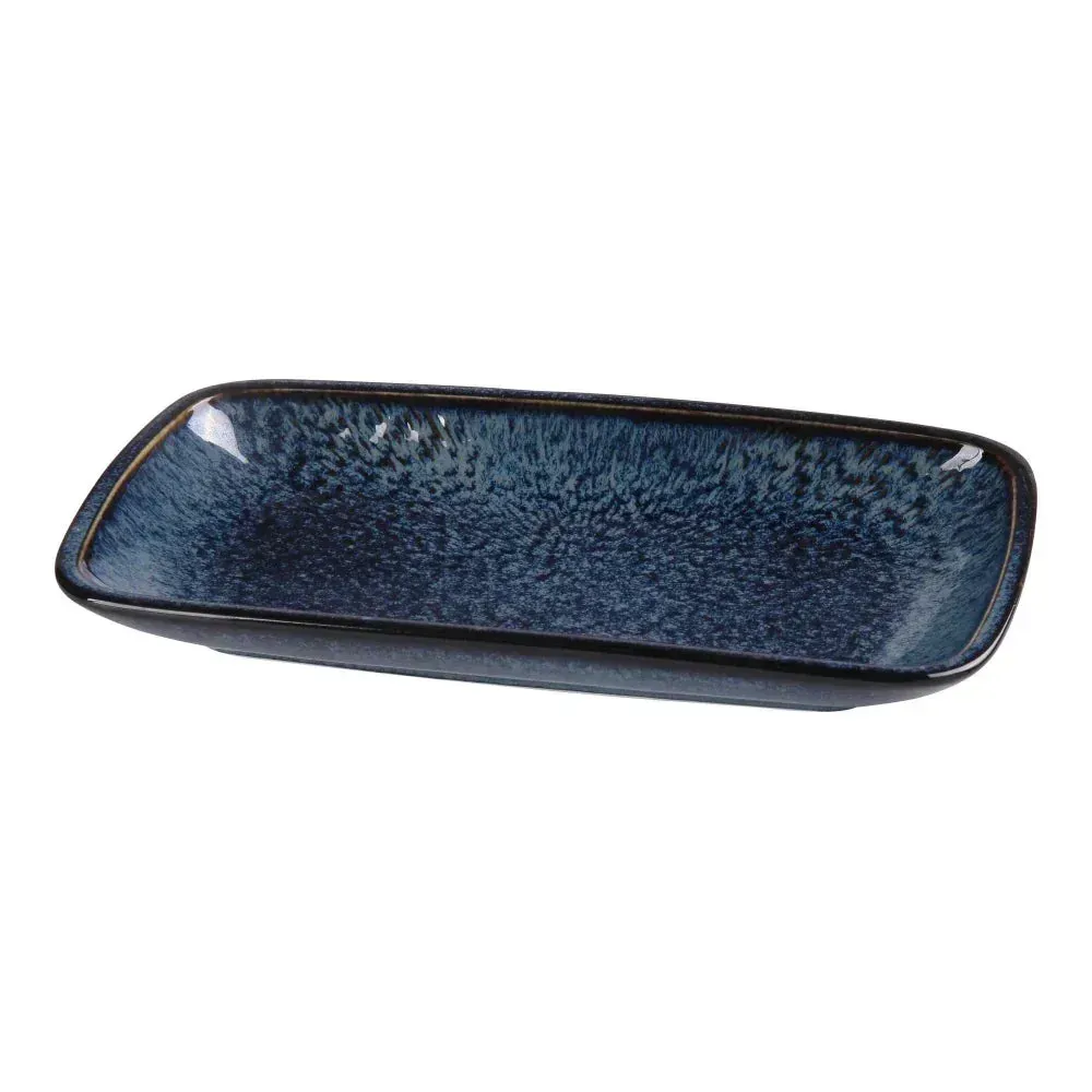 Yanco Blue Star melamine rectangular plate in blue, durable and stylish, perfect for serving meals, appetizers, or side dishes in restaurants.