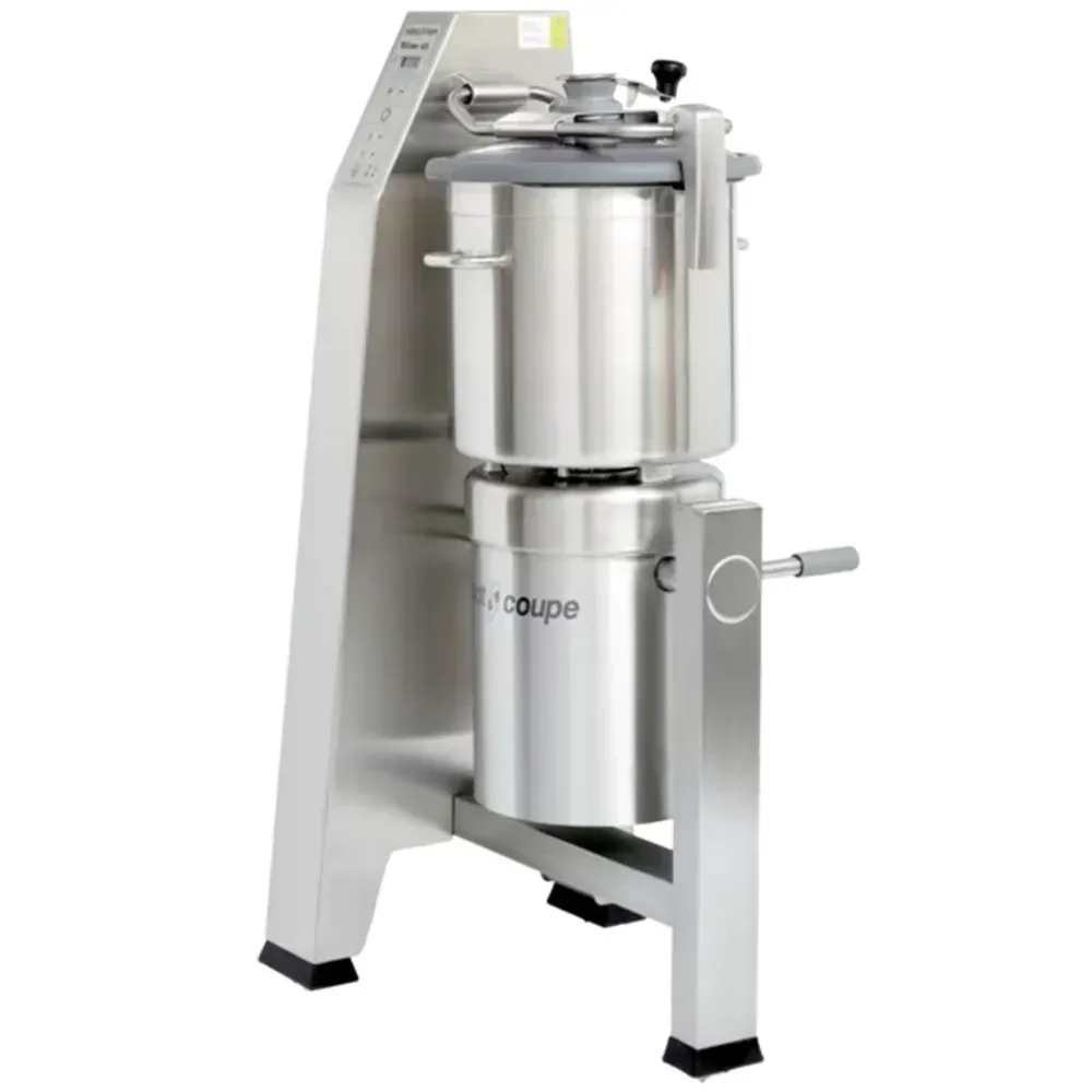 Robot Coupe vertical cutter mixer with stainless bowl, ideal for large-scale preparation of sauces, dough, and purees in commercial kitchen settings.