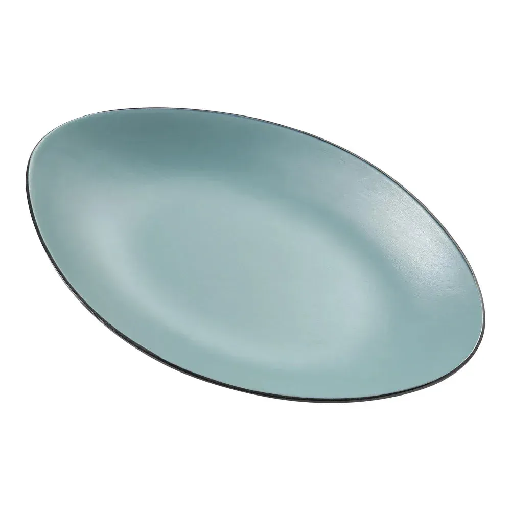 Yanco Birmingham melamine oval dinner plate in teal, durable and elegant, perfect for serving meals in restaurants, cafes, or home kitchens.
