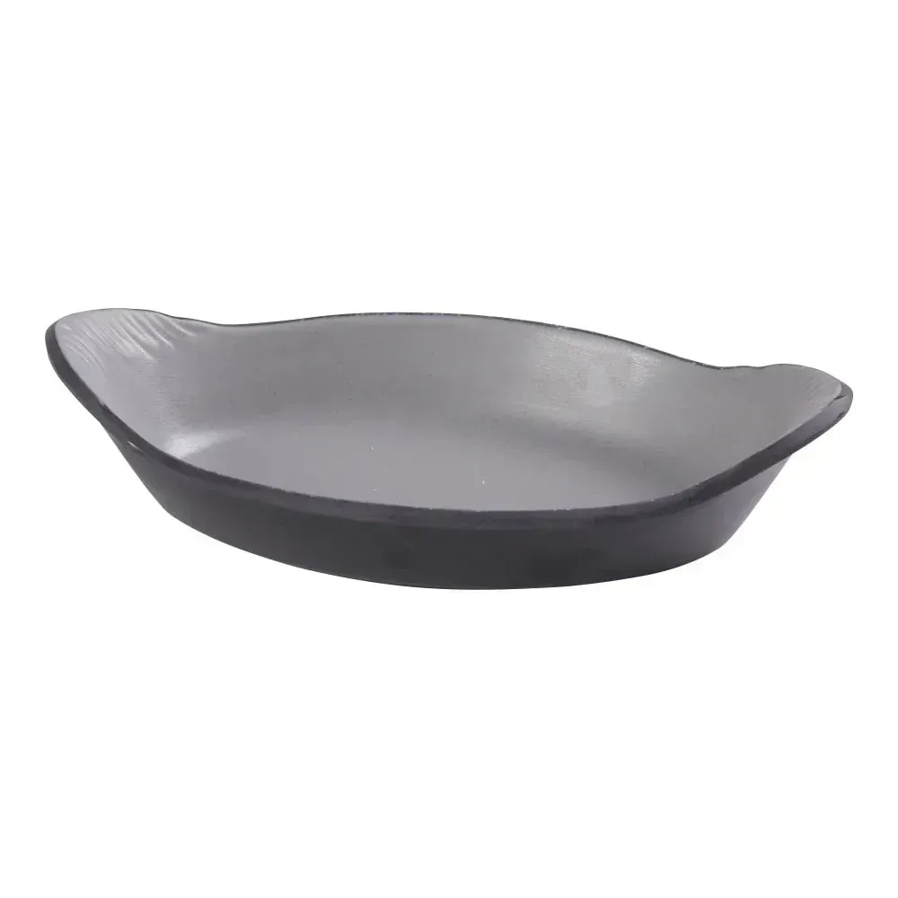 Versatile grey melamine oval dish by Yanco China, ideal for serving appetizers or sides, combining strength, style, and function for daily use.
