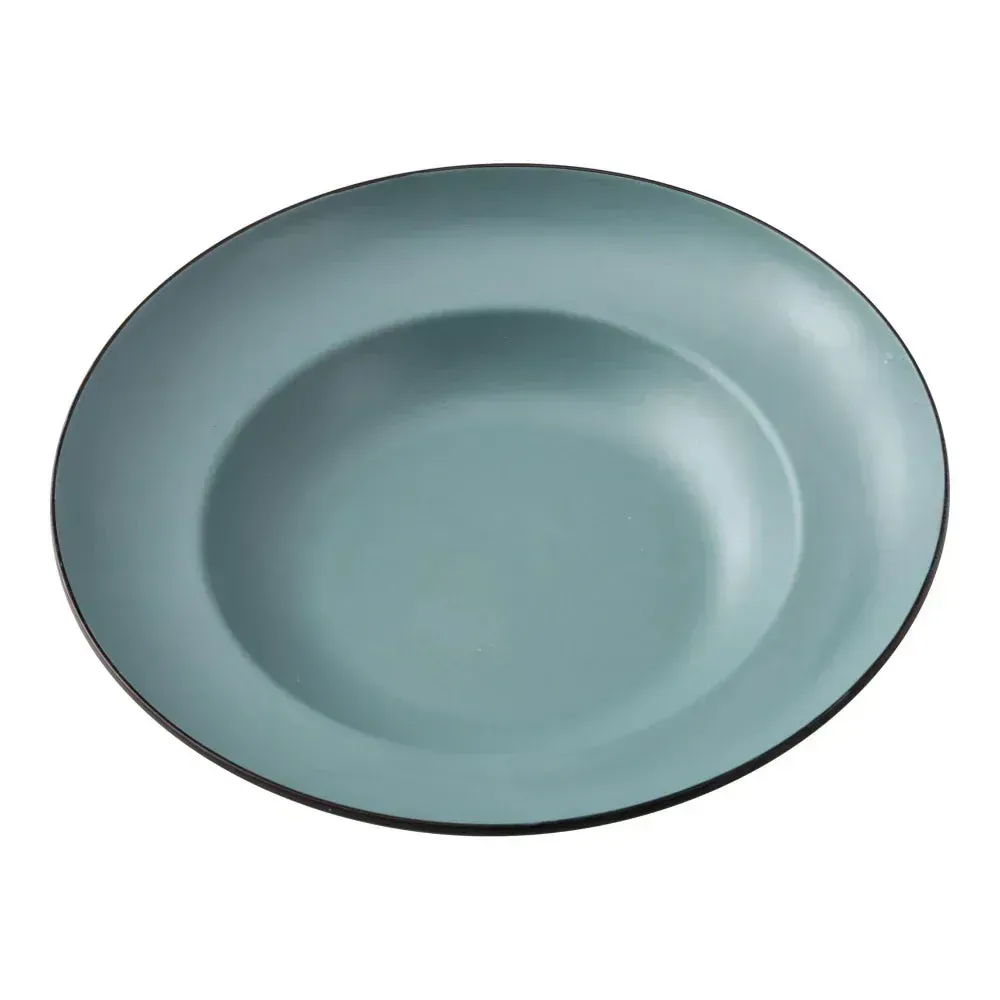 Yanco China gray teal melamine Mediterranean pasta bowl for bulk use in food service, combining classic style with lasting quality for restaurants.