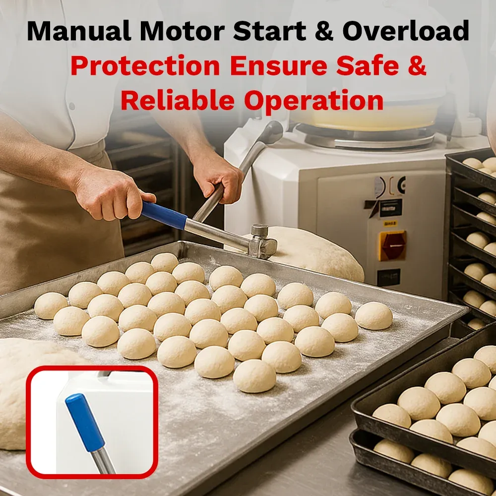 BakeMax Semi-automatic bun divider offers high output with dough action, compact stainless steel design, easy to clean and dependable for bakeries.