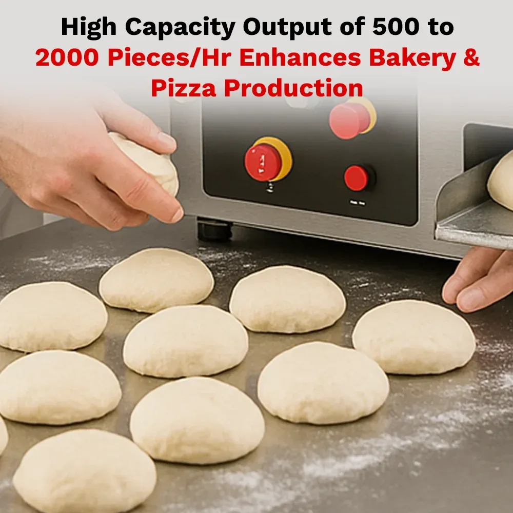 BakeMax BMCCD01 Titan Series continuous dough divider with stainless steel housing, countertop design, dough hopper, and discharge chute for bakery.