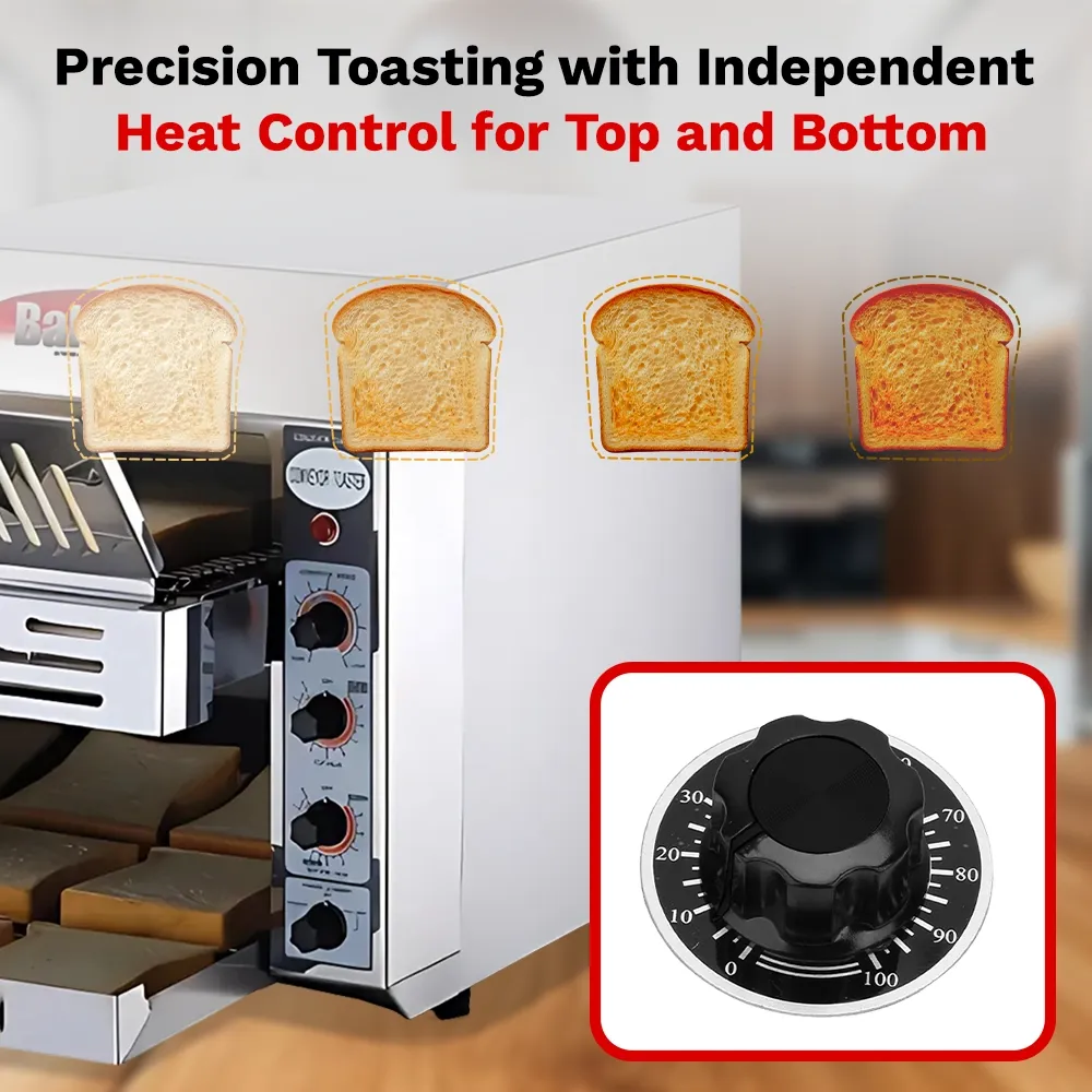 Compact thirteen-inch BakeMax toaster delivers 180 slices per hour, designed for trucks and kiosks with fast warmup and energy-saving mode.