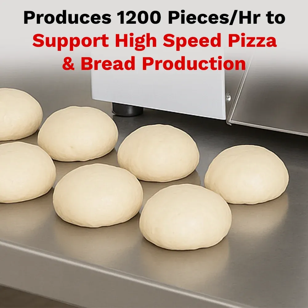 BakeMax Titan Series compact countertop dough ball rounder with stainless steel design, portion control settings, and efficient dough ball forming.
