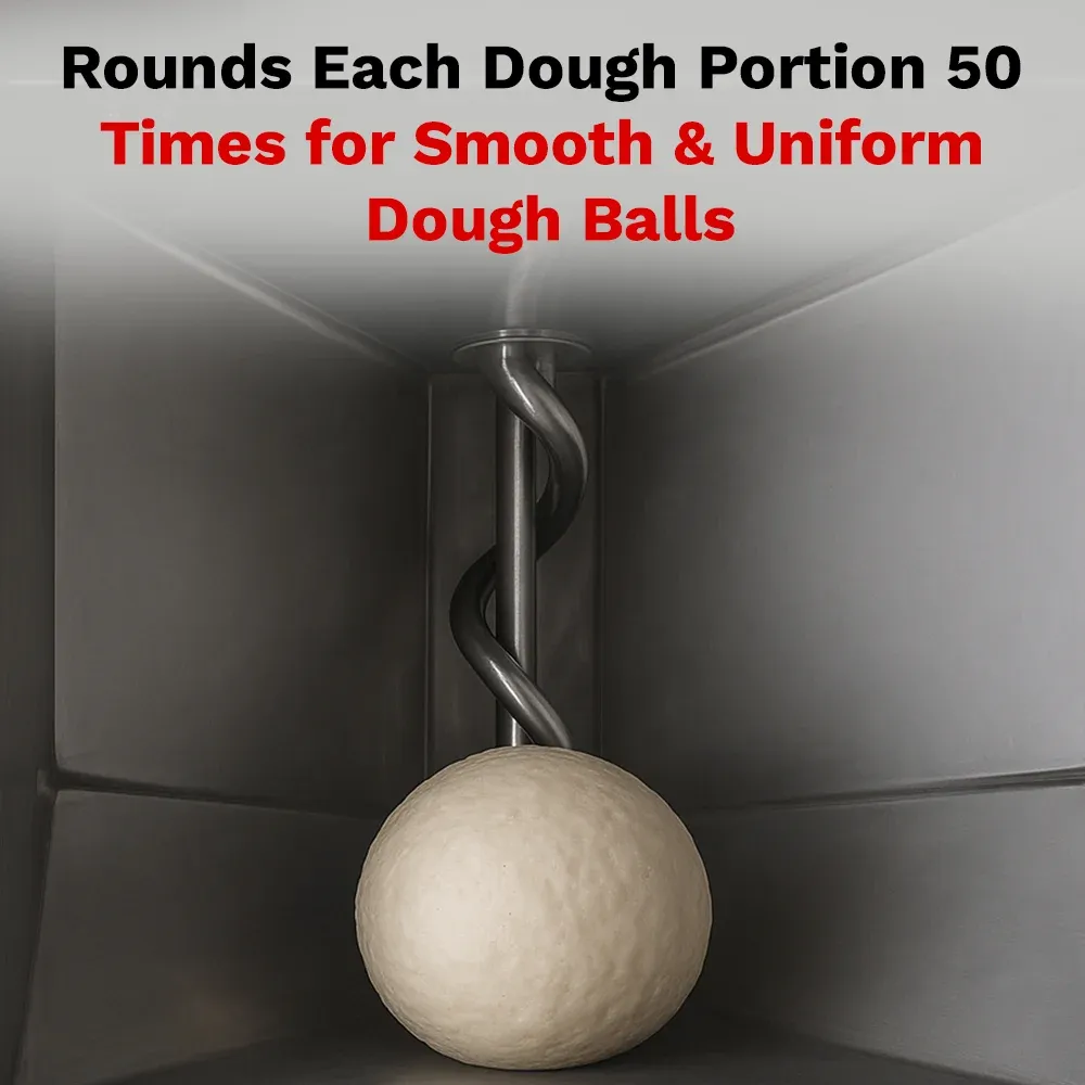 BakeMax BMDD005 Titan Series automatic dough divider and rounder with countertop stainless design, dough hopper, and efficient portioning for bakeries