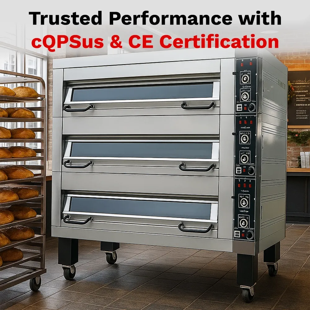 BakeMax triple-deck electric oven fits multiple sheet pans, providing consistent temperature control for medium to large baked goods production.