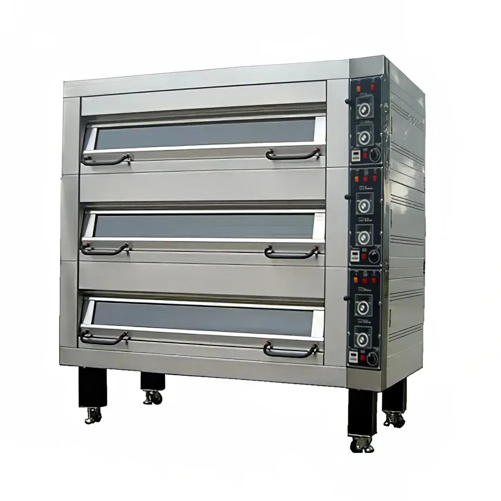 BakeMax four-deck electric oven holds many full-size sheet pans, providing even heat for high-volume baking of breads, pastries, and cookies.