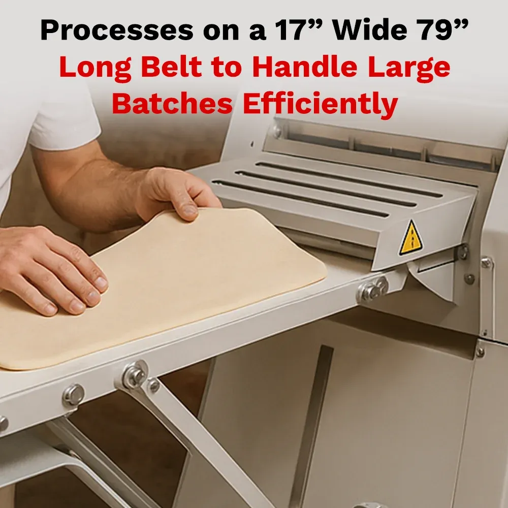 BakeMax Floor dough sheeter with reversible stainless rollers, single phase power, compact and reliable, perfect for bakery and pastry operations.