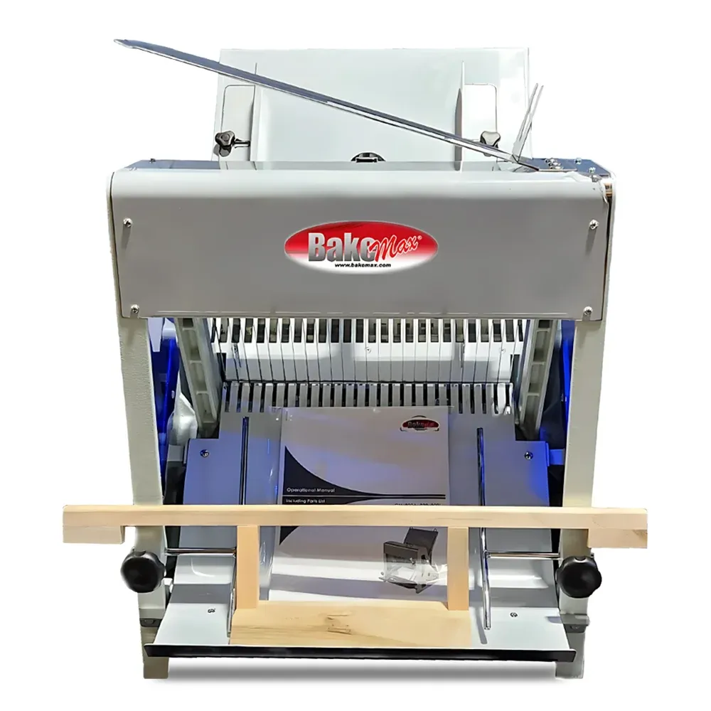 BakeMax BMGF001-3 Commercial Gravity feed bread slicer, countertop style with stainless construction, gravity feed, Titan Series.