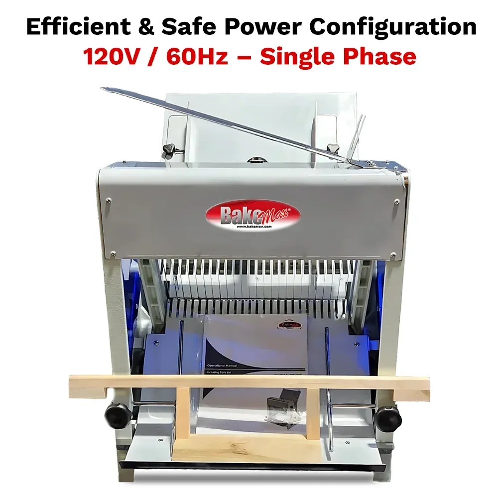 BakeMax BMGF001-4  Titan Series Gravity feed bread slicer with countertop build, stainless housing and safety cover, 30-inch.