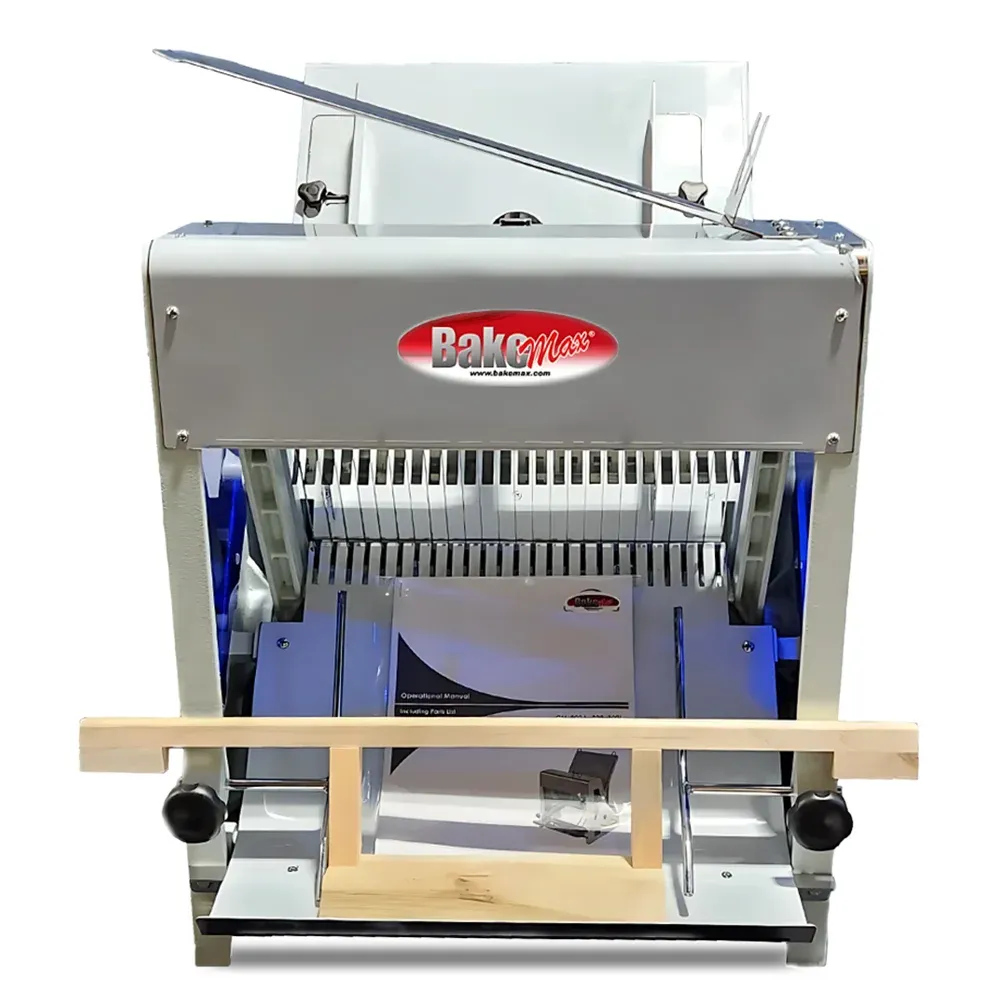 BakeMax BMGF001-4  Titan Series Gravity feed bread slicer with countertop build, stainless housing and safety cover, 30-inch.