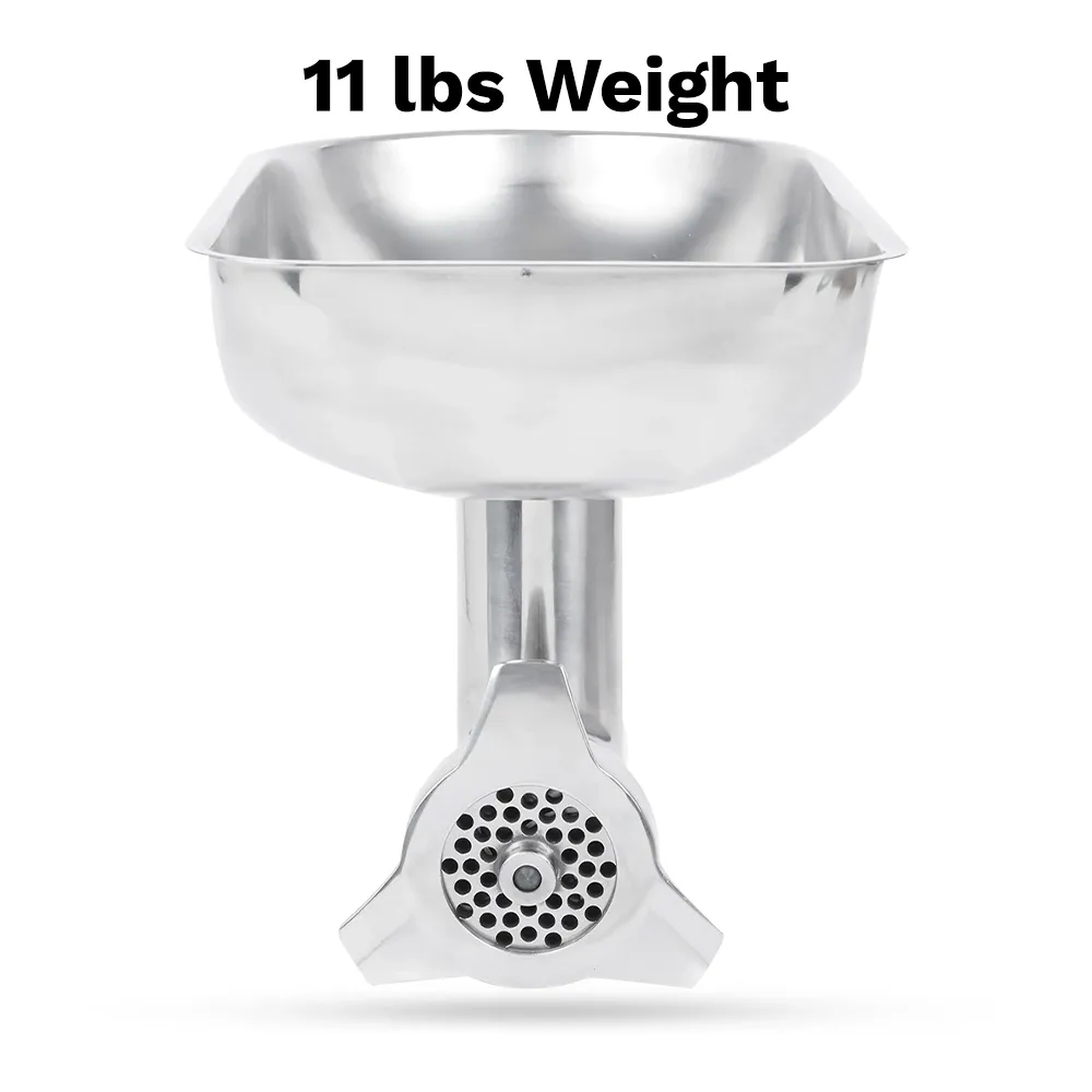 BakeMax Eight-inch grinder attachment fits compatible mixers, converting them into powerful meat processors. Polished stainless steel, dishwasher safe