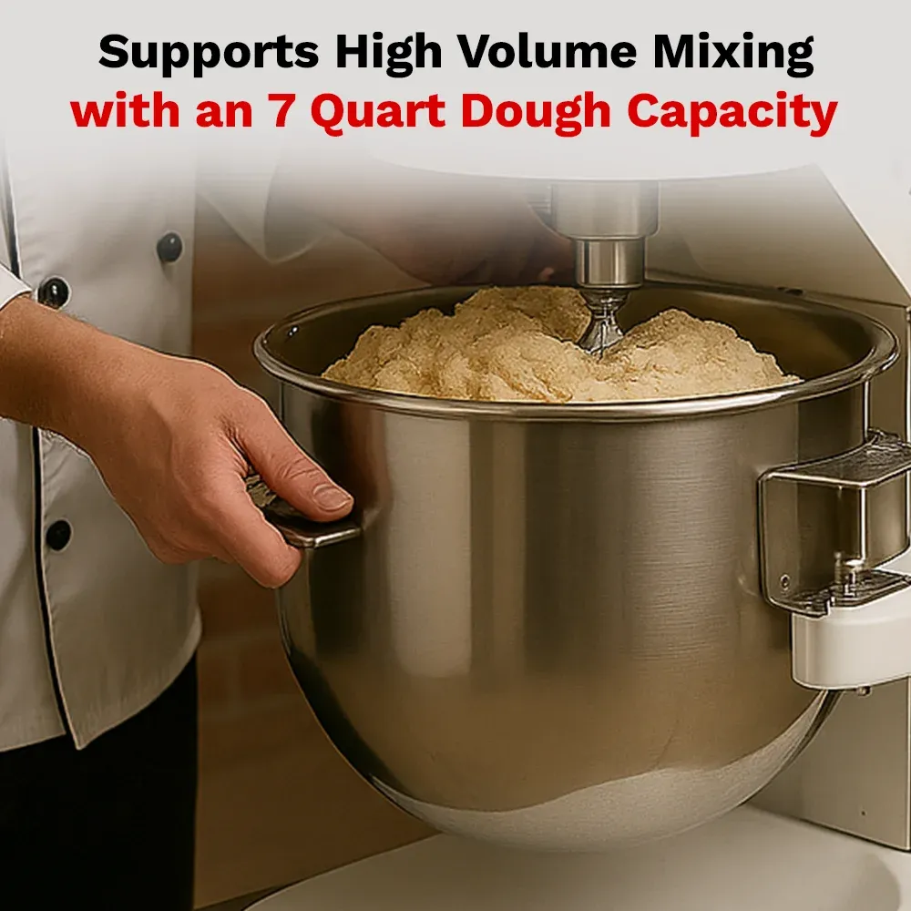 BakeMax countertop planetary mixer perfect for small batches of dough, cake batter, and whipped toppings in cafés. Great for quick prep tasks.