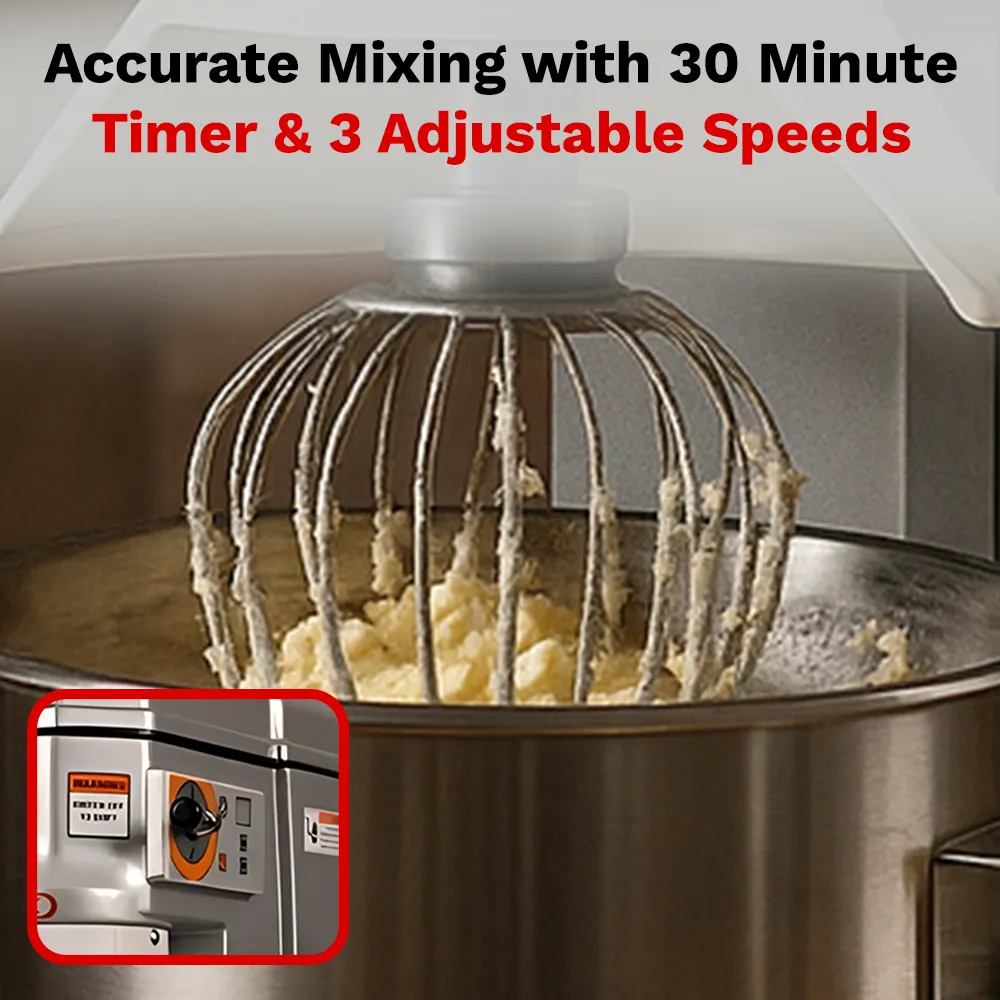 BakeMax countertop planetary mixer ideal for cafés and bakeries needing reliable performance without taking up much counter space. Smartly designed.