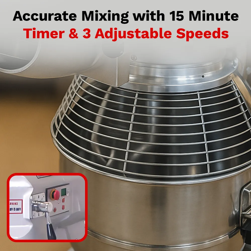 BakeMax countertop planetary mixer built for consistent mixing of batters, doughs, and whipped creams in tight spaces. Compact yet high-performing.