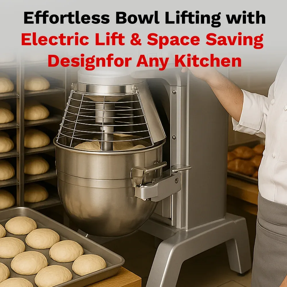 BakeMax countertop planetary mixer perfect for medium-scale pastry and bread production in cafés and restaurants. Built for non-stop prep cycles.