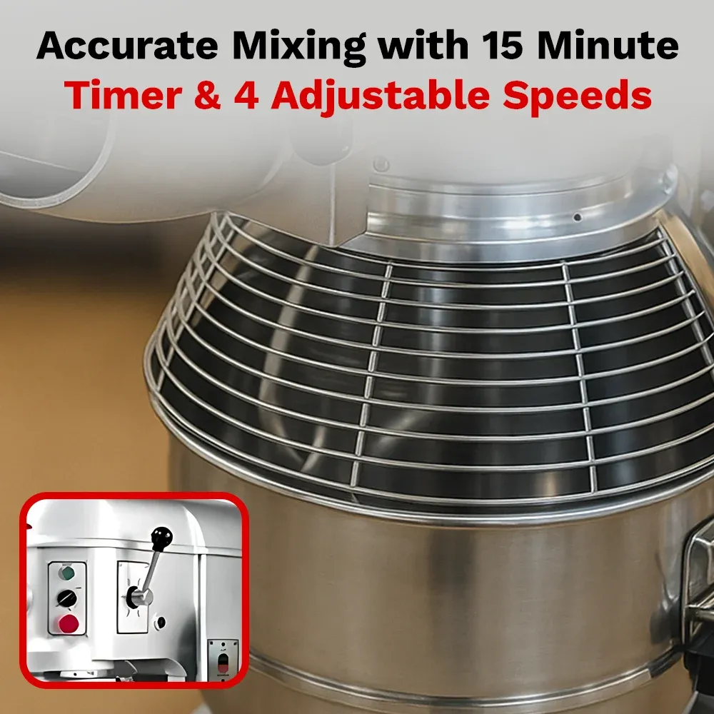 BakeMax sturdy floor planetary mixer delivering uniform mixing for bread dough and cake batter in commercial kitchens. Preferred by baking pros.