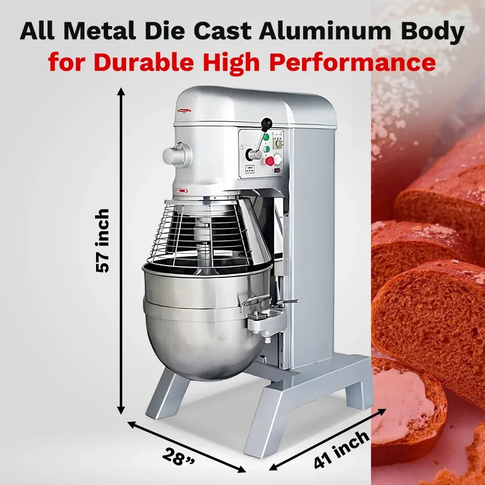 BakeMax large-capacity floor planetary mixer designed for high-volume bakeries and restaurants needing consistent dough and batter results.