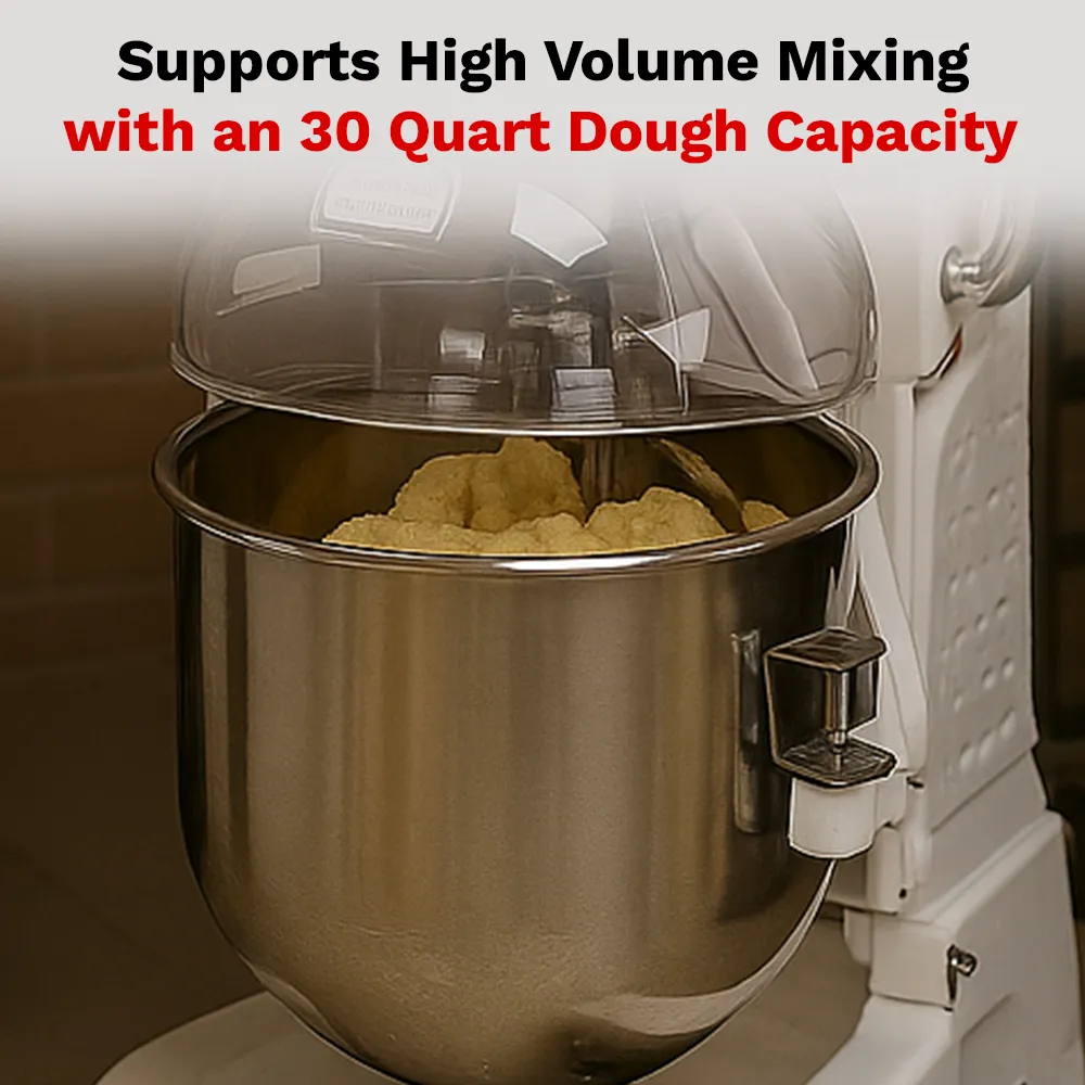 BakeMax electric countertop planetary mixer with generous bowl size for consistent mixing in busy bakeries and kitchens. Durable and reliable.