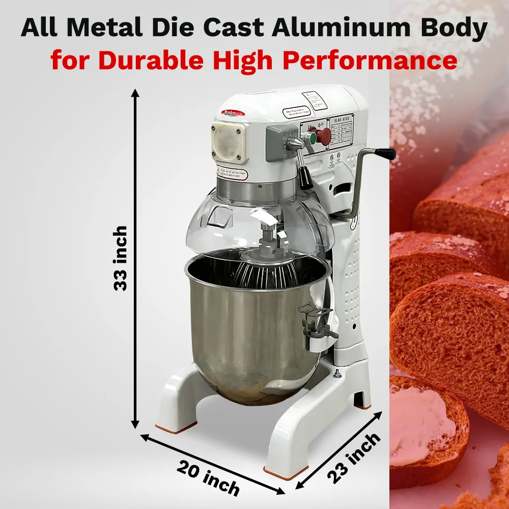 BakeMax electric countertop planetary mixer with generous bowl size for consistent mixing in busy bakeries and kitchens. Durable and reliable.