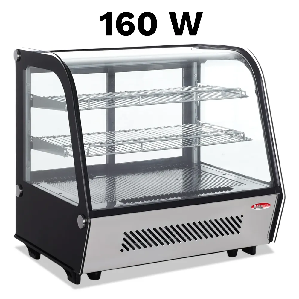 BakeMax BMREF28 titan series Compact refrigerated countertop display case with curved glass front, Titan Series, 27.6-inch model.