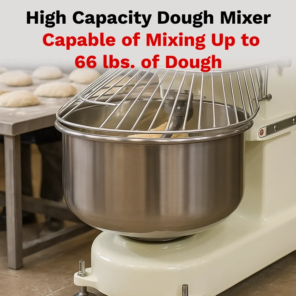 BakeMax spiral dough mixer with medium capacity and bowl size, perfect for bakeries seeking reliable performance and even dough mixing results.