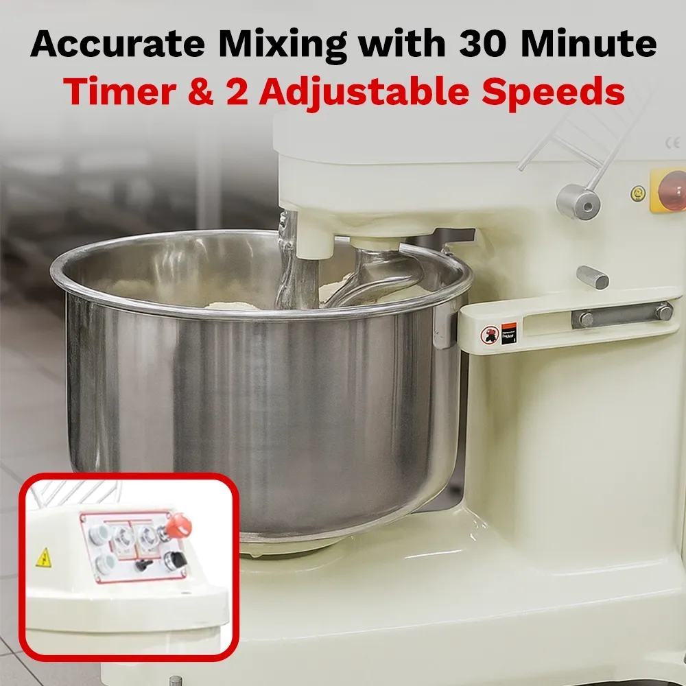 BakeMax space-saving spiral dough mixer ideal for small bakeries and cafés needing artisan-quality dough results with quiet, dependable operation.