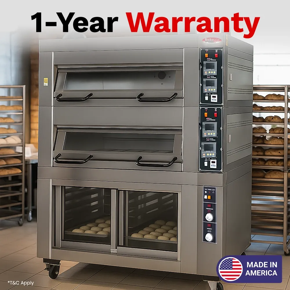 BakeMax compact triple-deck electric oven holds multiple sheet pans, offering powerful baking capability for mid-size bakeries with limited space.