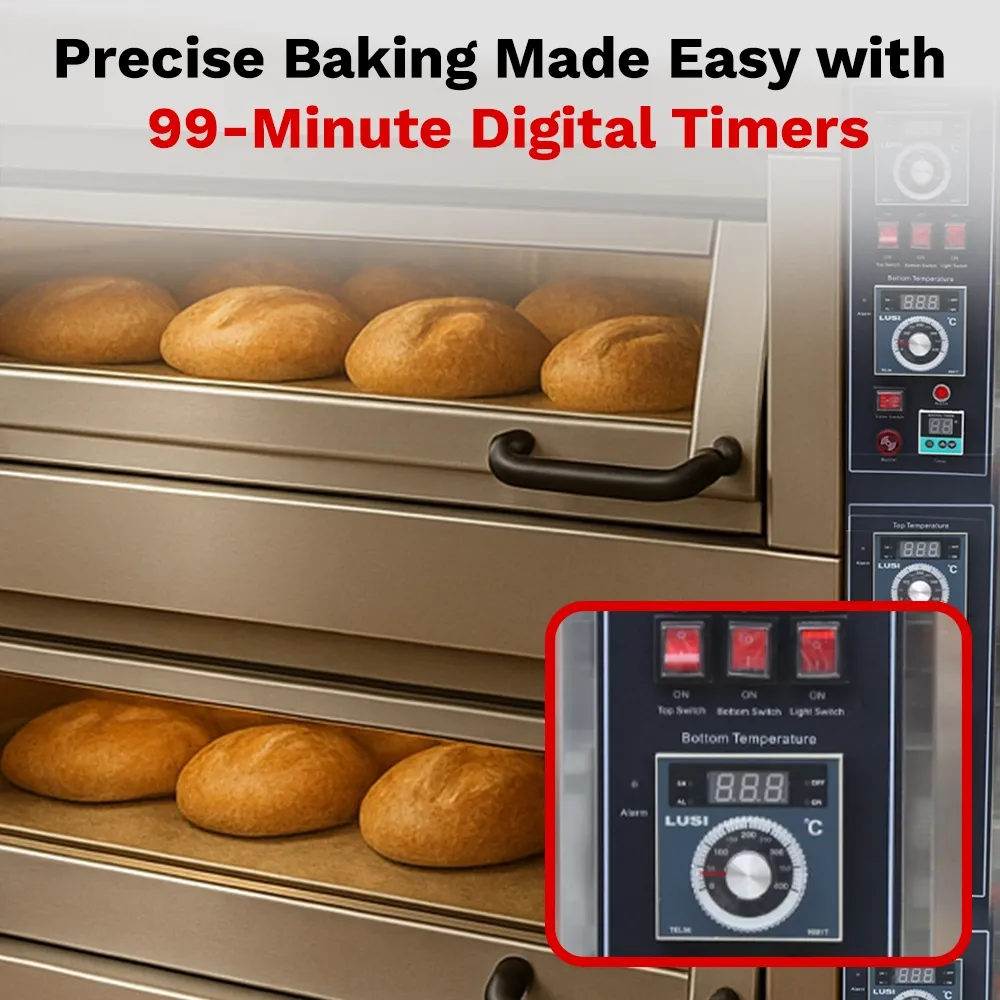 BakeMax space-saving four-deck electric oven built for high-output baking in tight kitchen layouts, maximizing efficiency in limited spaces.