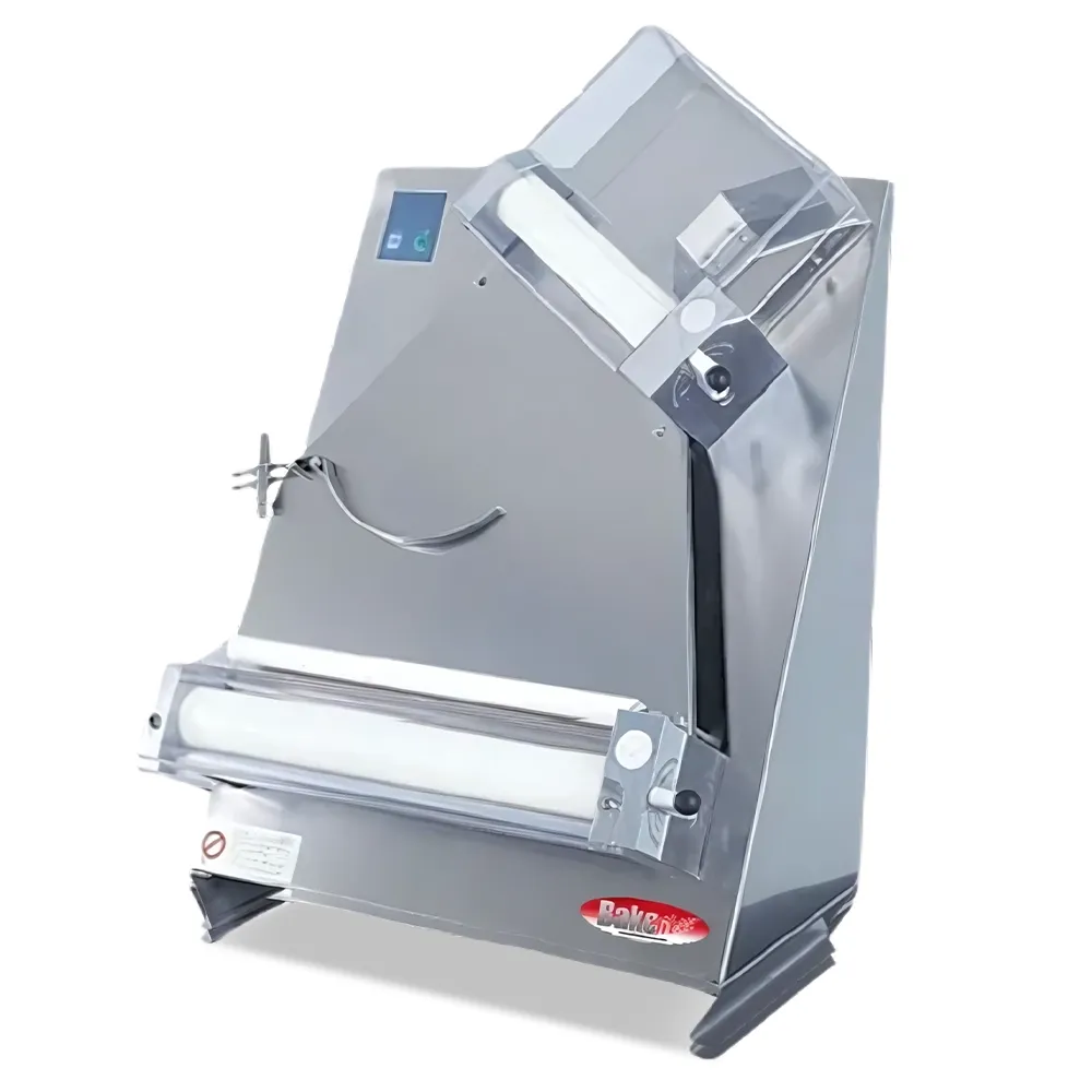 BakeMax Two-pass dough sheeter with compact countertop design, quiet operation, consistent results, easy to clean, ideal for bakery and pastry use.