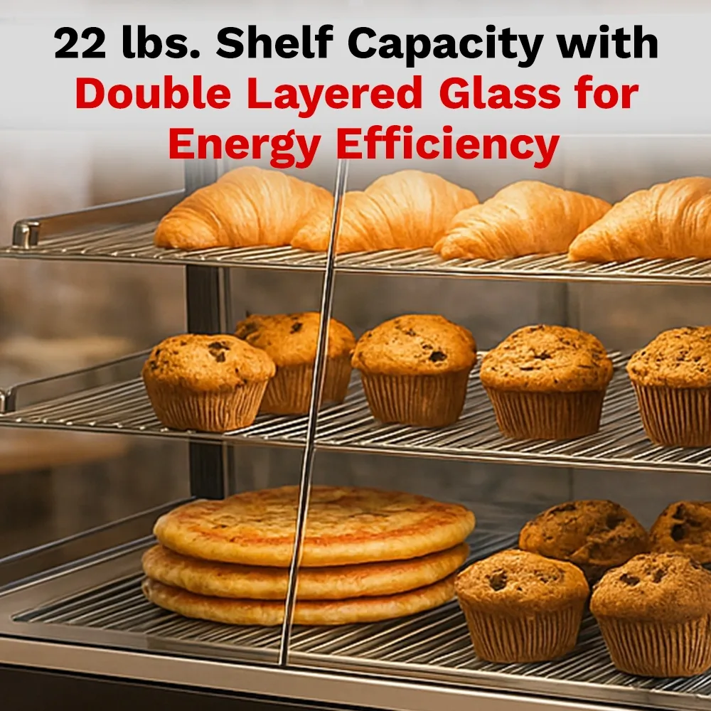 BakeMax BMTSC27 Countertop heated food display case, Titan Series with stainless steel body and clear glass front, 27-inch model.