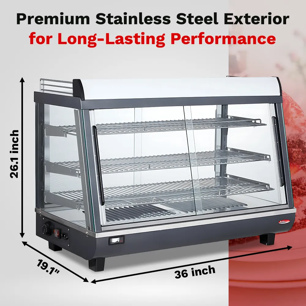 BakeMax BMTSC36 Mid-size heated display case, countertop unit with glass panels for food merchandising, Titan Series, 36-inch.